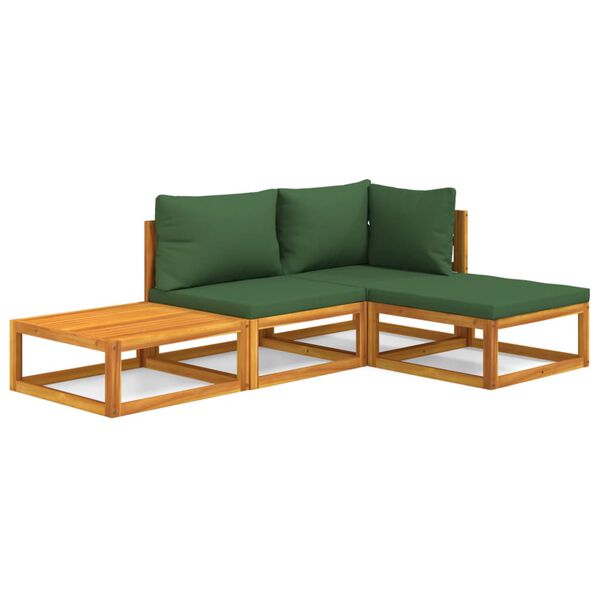 vidaXL 4 pcs conj. lounge jardim madeira c/almofad&otilde;es verdes