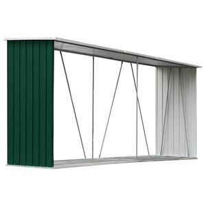 vidaXL Abrigo jardim p/ arruma&ccedil;&atilde;o de troncos a&ccedil;o 330x84x152cm verde