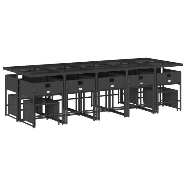 vidaXL 15 pcs conjunto de jantar p/jardim com almofad&otilde;es vime PE preto