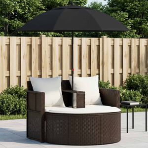 vidaXL Espregui&ccedil;adeira para jardim com guarda-sol vime PE castanho