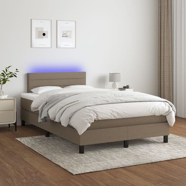 vidaXL Cama box spring colch&atilde;o/LED 120x200cm tecido cinza-acastanhado