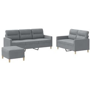vidaXL 3 pcs conjunto de sof&aacute;s com almofad&otilde;es tecido cinzento-claro