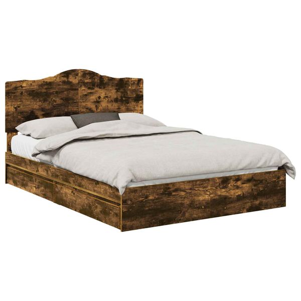 vidaXL Cama com Armazenamento Carvalho Defumado 160 x 200 cm