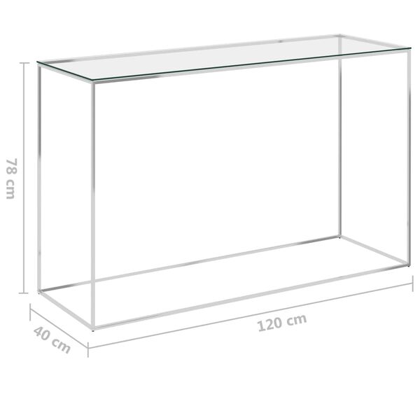 vidaXL Mesa de apoio 120x40x78 cm aço inoxidável e vidro prateado