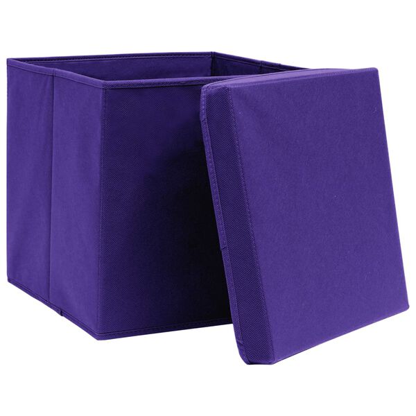 vidaXL Caixas de arrumação com tampas 10 pcs 32x32x32 cm tecido roxo