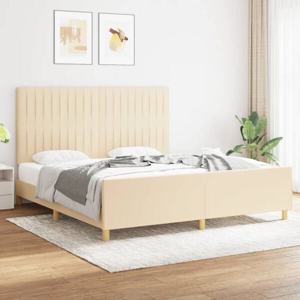 vidaXL Estrutura de cama sem colch&atilde;o 180x200 cm tecido cor creme
