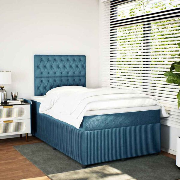 vidaXL Cama boxspring com colch&atilde;o 120x200 cm veludo azul-escuro