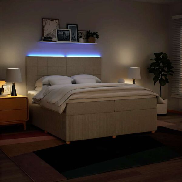 vidaXL Cama com molas/colch&atilde;o 200x200 cm tecido cor creme