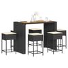 vidaXL 7 pcs conjunto de bar para jardim c/ almofad&otilde;es vime PE preto