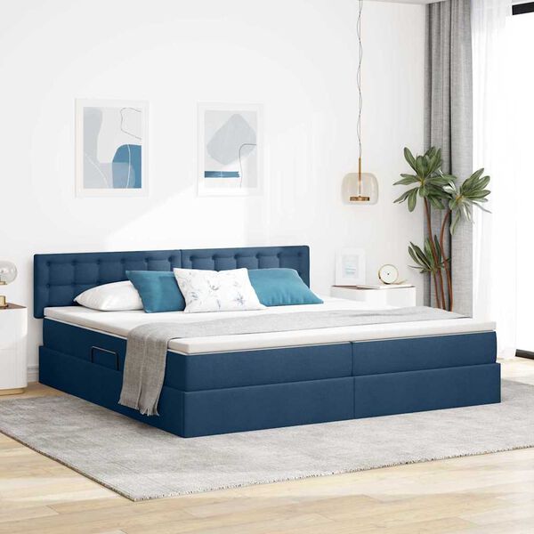 vidaXL Cama com arruma&ccedil;&atilde;o e LED com colch&atilde;o Azul 200 x 200 cm tecido
