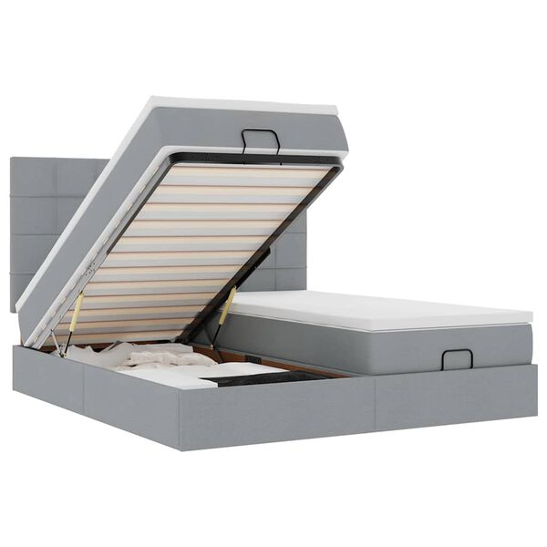 vidaXL Estrutura de cama otomana com colch&otilde;es tecido cinzento claro