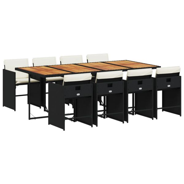 vidaXL 9 pcs conjunto de jantar p/ jardim c/ almofad&otilde;es vime PE preto