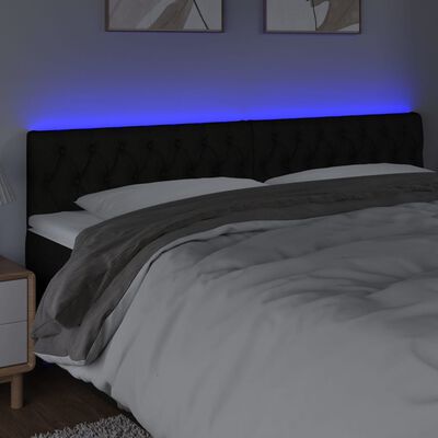 vidaXL Cabeceira de cama c/ luzes LED tecido 180x7x78/88 cm preto