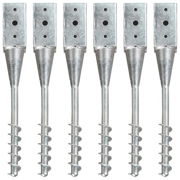 vidaXL Estacas de enterrar 6 pcs 7x7x56 cm aço galvanizado prateado