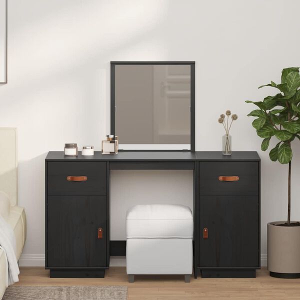 vidaXL Conjunto de toucador com espelho pinho maci&ccedil;o preto