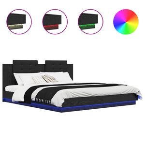 vidaXL Estrutura de Cama com Cabeceira Carvalho Preto 200 x 200 cm