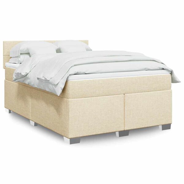 vidaXL Cama com molas/colch&atilde;o 140x190 cm tecido cor creme