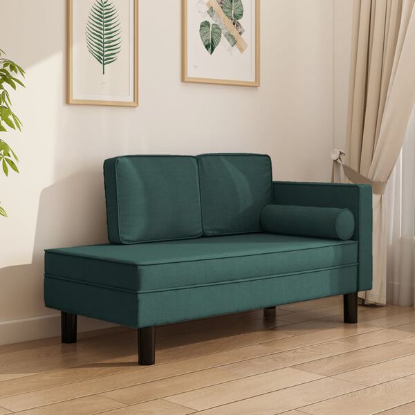vidaXL Chaise longue com almofad&otilde;es e rolo tecido verde-escuro