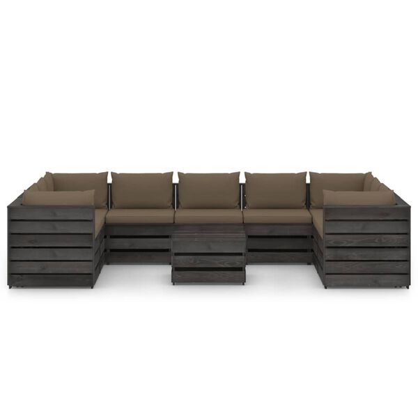 vidaXL 10 pcs conj. lounge jardim c/ almofad&otilde;es madeira impreg. cinza