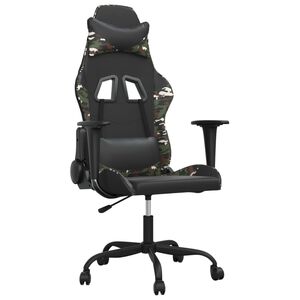 vidaXL Cadeira gaming massagens couro artificial preto e camuflagem