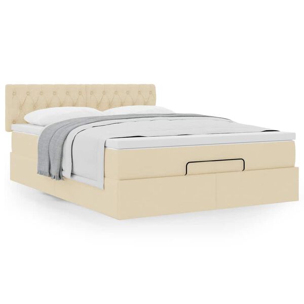 vidaXL Cama otomana com colch&atilde;o 140x200 cm tecido creme