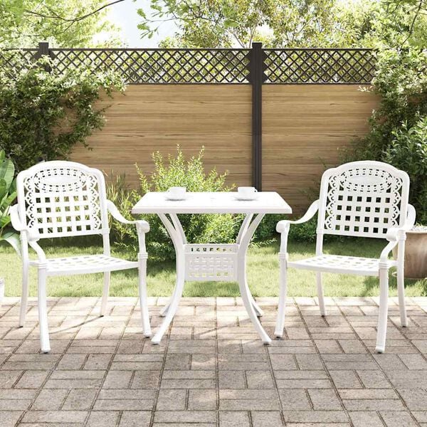 vidaXL Conjunto de Mesa de Jardim 3 pcs Branco Alum&iacute;nio Fundido