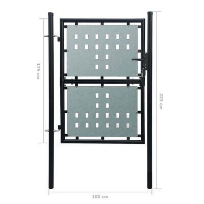 vidaXL Portão de cerca com porta única 100x225 cm preto