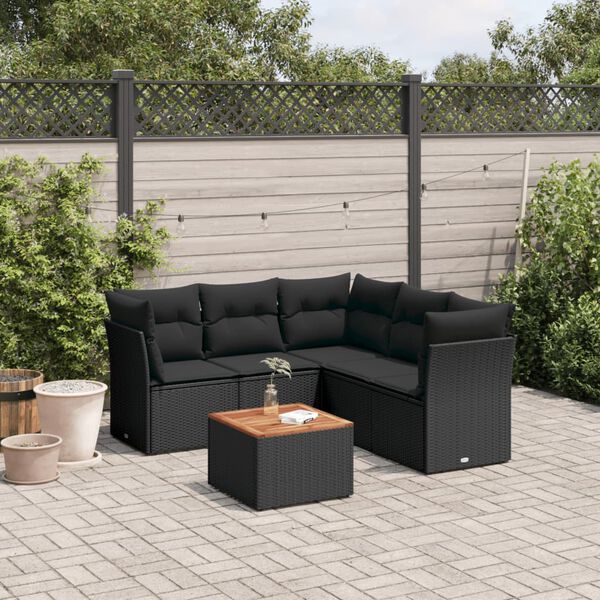 vidaXL 6 pcs conjunto sof&aacute;s de jardim c/ almofad&otilde;es vime PE preto