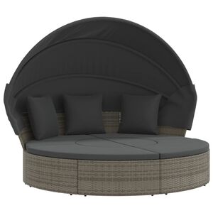 vidaXL Cama lounge de exterior c/ toldo e almofad&otilde;es vime PE cinzento