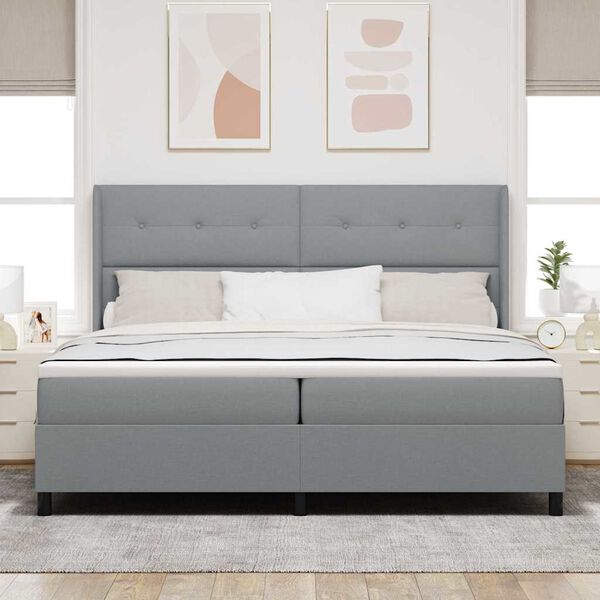 vidaXL Cama Box com colch&atilde;o Cinzento-claro 200 x 200 cm tecido