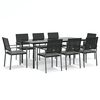 vidaXL 9 pcs conjunto de jantar p/ jardim com almofad&otilde;es vime PE e a&ccedil;o