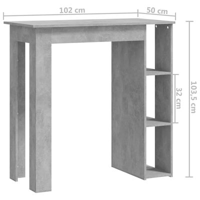vidaXL Mesa bar c/ prateleiras contrapl. 102x50x103,5 cm cinza-cimento