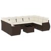 vidaXL 10 pcs conj. sof&aacute;s jardim com almofad&otilde;es vime PE castanho
