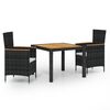 vidaXL 3 pcs conjunto jantar exterior com almofad&otilde;es vime PE preto