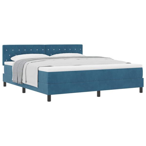 vidaXL Cama Box com colch&atilde;o Azul Escuro 180 x 200 cm Veludo