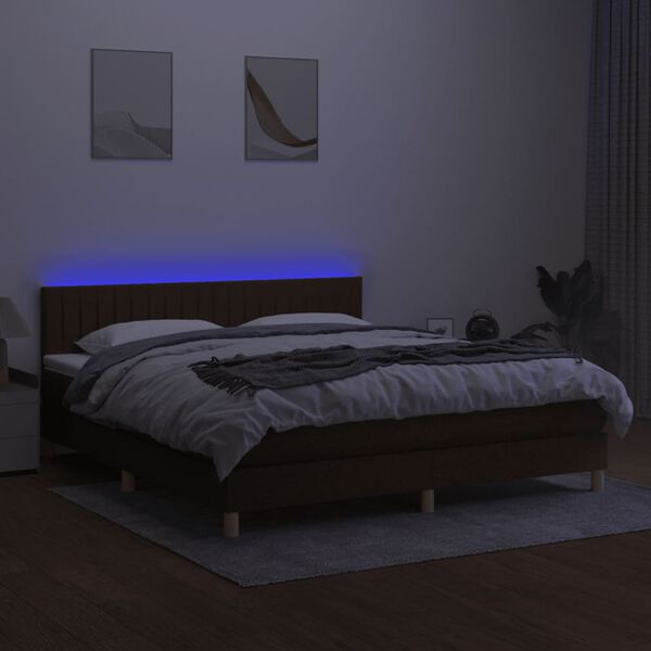 vidaXL Cama box spring c/ colch&atilde;o/LED 160x200cm tecido castanho-escuro