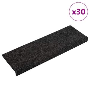 vidaXL Tapetes de escada autoadesivos 30 pe&ccedil;as 65x21x4 cm pretos com borda retangular