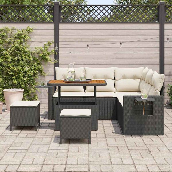 vidaXL Conjunto de Sof&aacute; de Jardim 9 pcs Preto e Creme vime PE