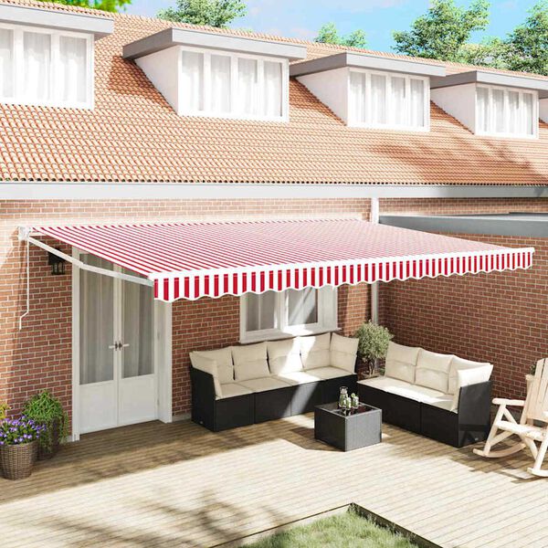 vidaXL Toldo Retr&aacute;til Vermelho e Branco 500 &times; 300 cm Tecido e Metal
