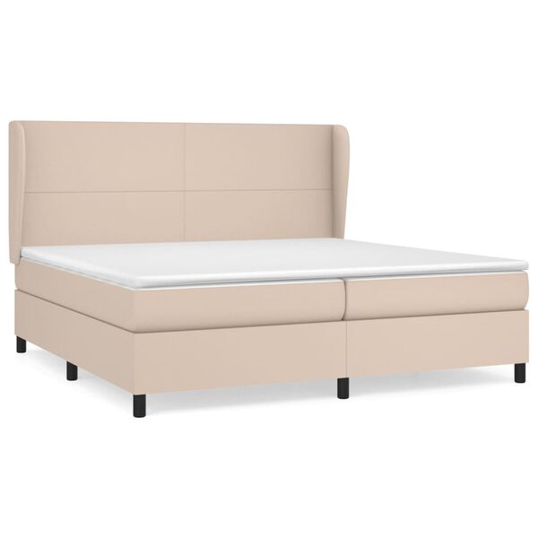 vidaXL Cama com molas/colch&atilde;o 200x200 cm couro artificial cappuccino