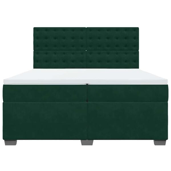 vidaXL Cama com molas/colch&atilde;o 200x200 cm veludo verde-escuro