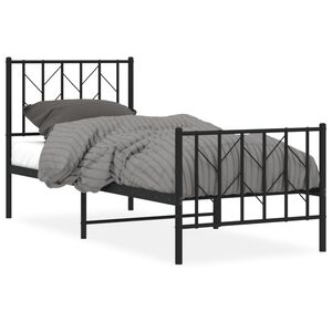 vidaXL Estrutura de cama com cabeceira e p&eacute;s 75x190 cm metal preto