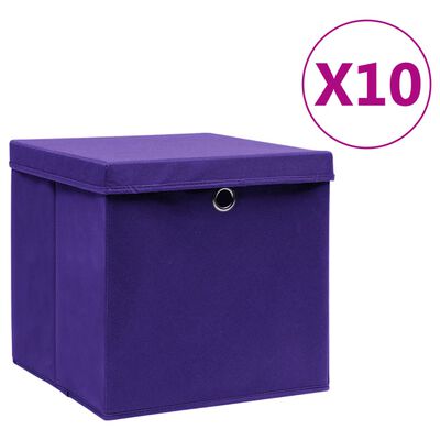vidaXL Caixas de arrumação com tampas 10 pcs 28x28x28 cm roxo