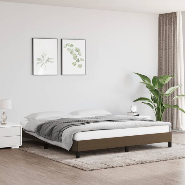 vidaXL Estrutura de cama sem colch&atilde;o 160x200 cm tecido castanho-escuro