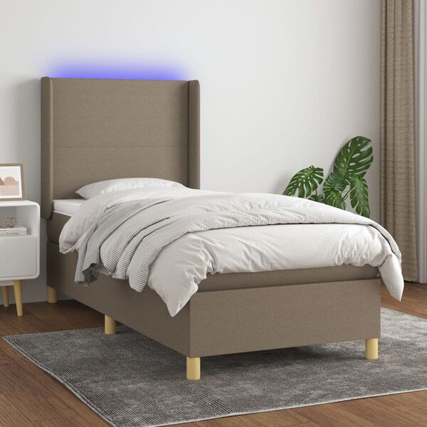 vidaXL Cama box spring + colch&atilde;o/LED 90x190cm tecido cinza-acastanhado