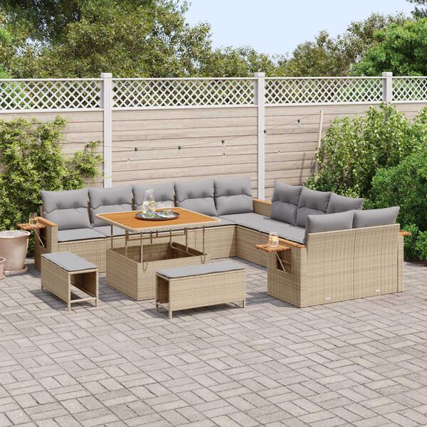 vidaXL Conjunto de Sof&aacute; de Jardim 13 pcs Bege e Cinza Claro