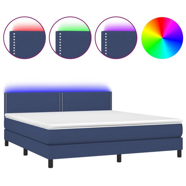 vidaXL Cama box spring c/ colch&atilde;o e LED 180x200 cm tecido azul