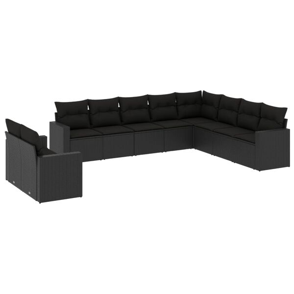 vidaXL 10 pcs conjunto sof&aacute;s de jardim c/ almofad&otilde;es vime PE preto