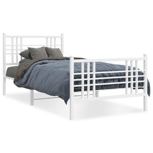 vidaXL Estrutura de cama com cabeceira e p&eacute;s 90x190 cm metal branco