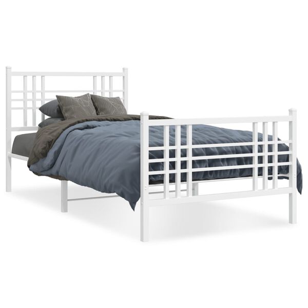 vidaXL Estrutura de cama com cabeceira e p&eacute;s 90x190 cm metal branco
